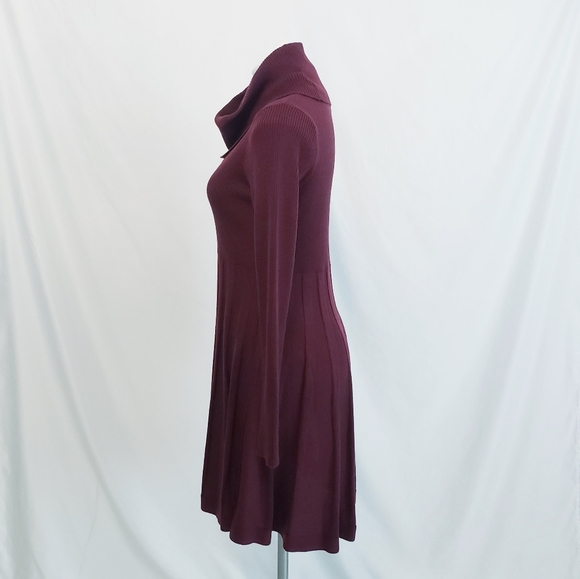 Calvin Klein Cowl Neck Fit & Flare Sweater Dress Aubergine Size Medium - Picture 4 of 11